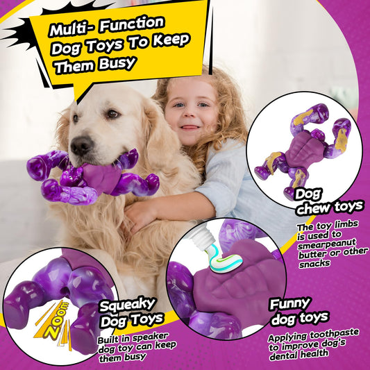 Dog Toys for Aggressive Chewers, Indestructible Chew Toys for Medium Large Breeds(20-80lb), Durable Squeaky Tough Dog Toy to Keep Them Busy (Purple)
