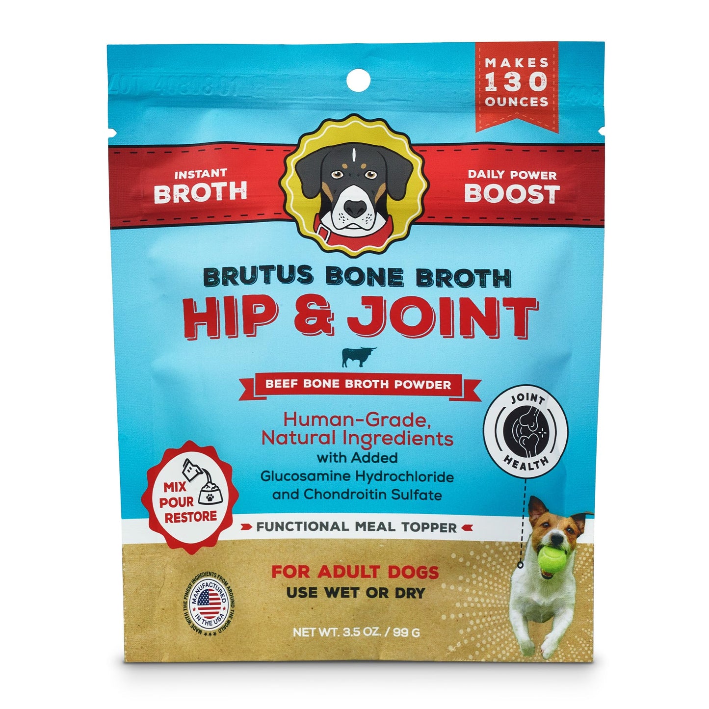 Brutus Bone Broth for Dogs Mega Pack (Beef) - All Natural Beef Broth Powder for Dogs - Toppers for Dry Food - Makes 130oz of Liquid Bone Broth