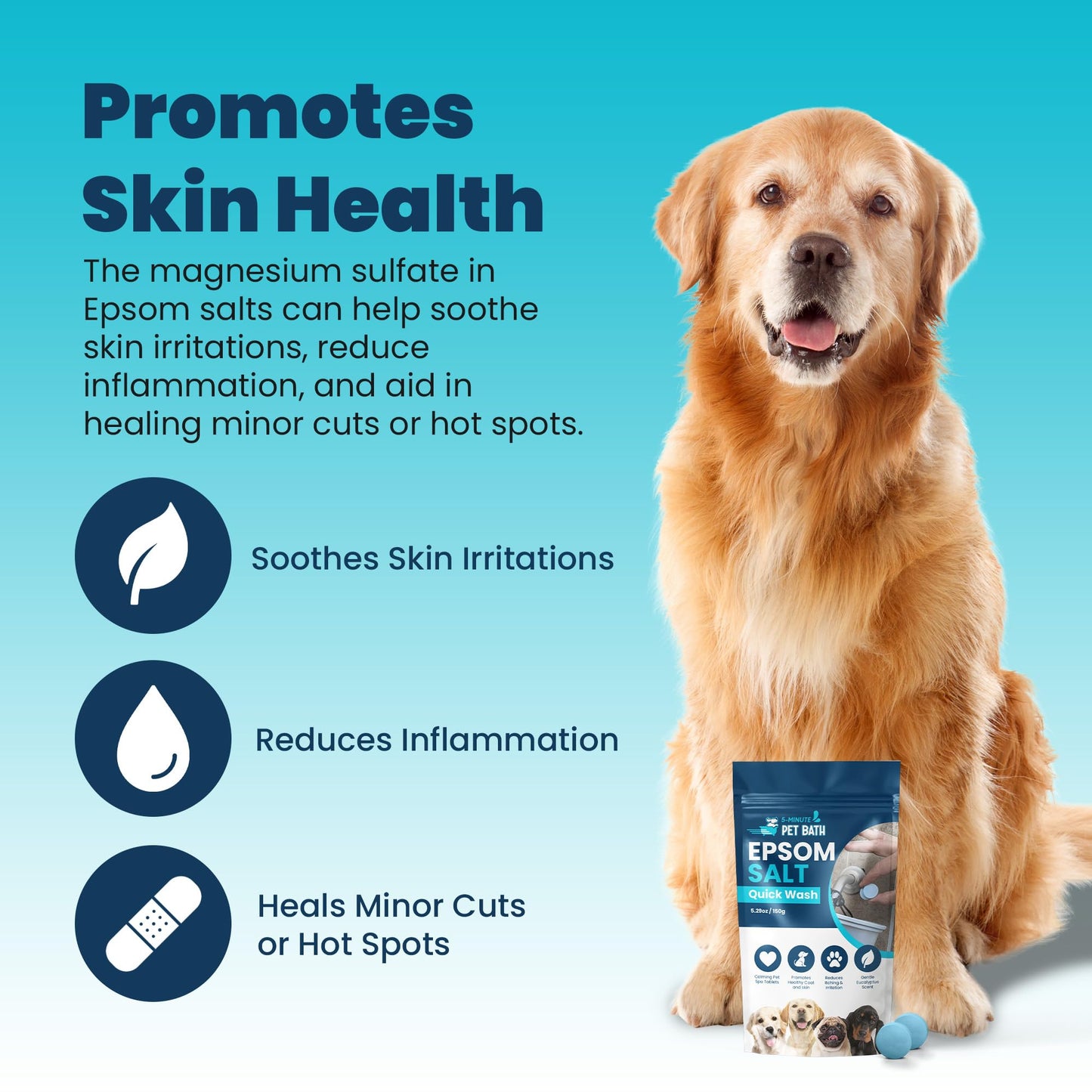 5-MinutePetBath Soothing Epsom Salt Pet Wash for Dogs Paws - Calming Bath Soak Recovery Formula - Pain & Itch Relief for Dogs - Quick Dissolving Soak Wash Tablets - Gentle Eucalyptus Formula