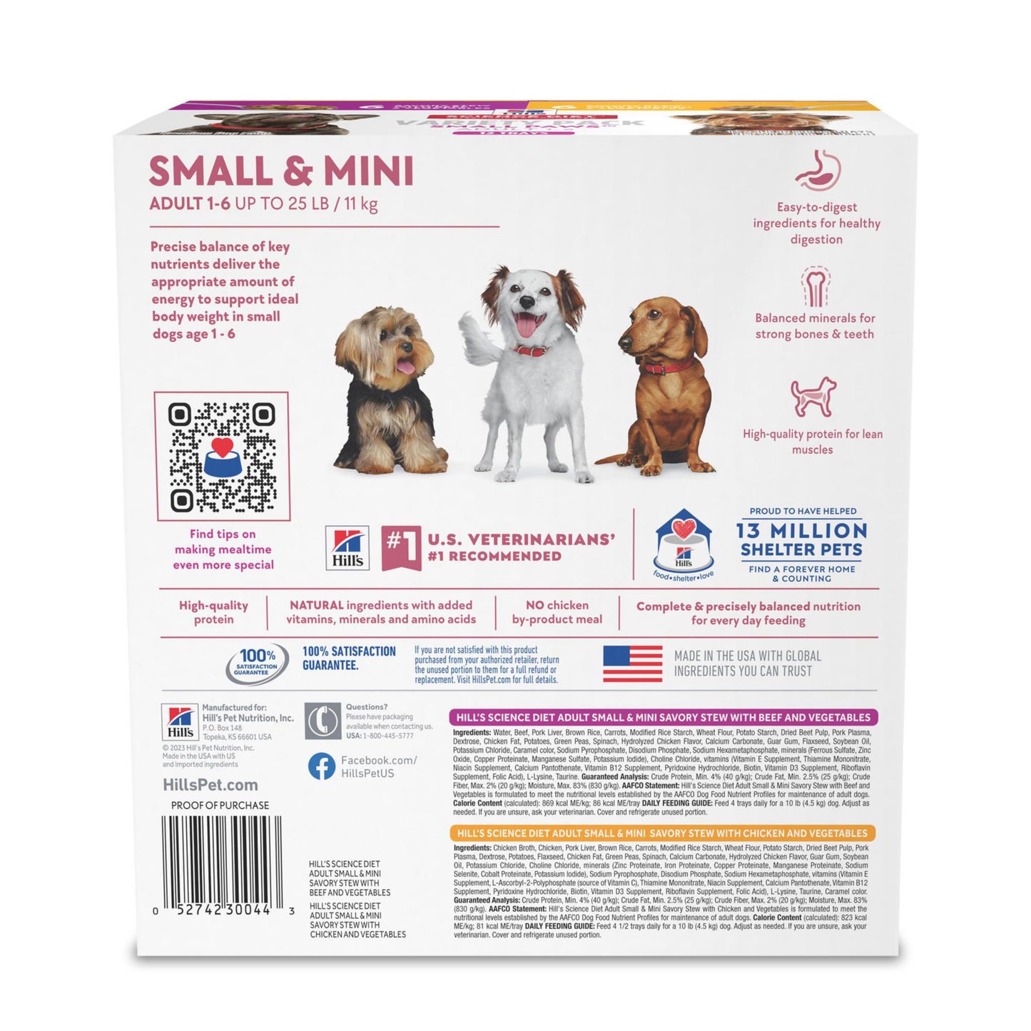Hill's Science Diet Small & Mini, Adult 1-6, Small & Mini Breeds Premium Nutrition, Wet Dog Food, Variety Pack: Chicken & Vegetables; Salmon & Vegetables Stew, 3.5 oz Tray Variety Pack, Case of 12