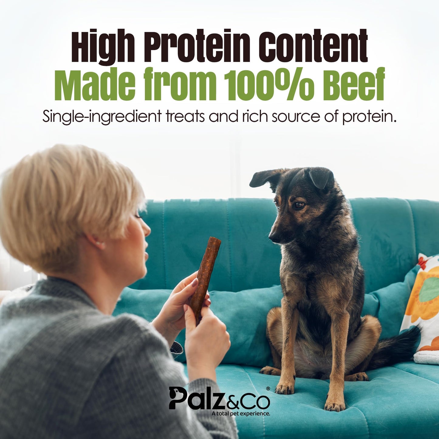 Moodog Beef Sausage Dog Treats - 20 Pack of Soft, All-Natural Grain-Free Chews for Dogs - Supports Dental Health, Joint Care & Stress Relief - No Artificial Additives