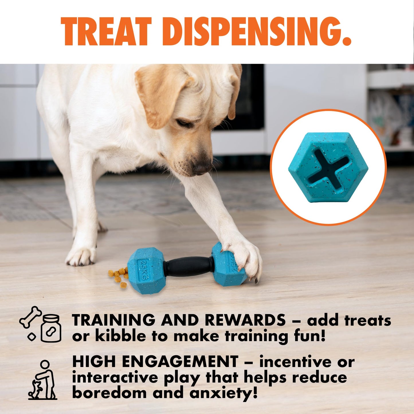 Max Fusion Made with Nike Grind, Arlee Dumbbell Dog Toy, Orange Dog Toys for Small & Medium Dogs, Durable & Natural Rubber Chew Toy for Play, Fetch, Tug & Chewing, Small, 1 Count