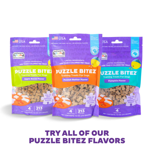 Outward Hound by Nina Ottosson Puzzle Bitez USA Made Dog Treats, Apple Bacon Flavor, Bite-Sized Training Reward and Interactive Puzzle Toy Treats, 7.5oz