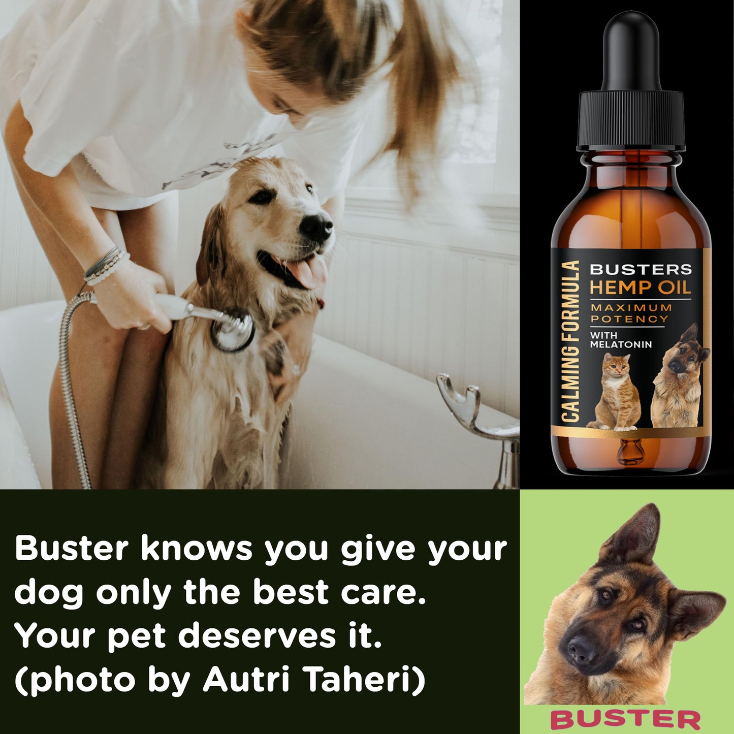 Busters Calming Hemp Oil, Enriched with Melatonin for Dogs, Cats, Pets, Sleep, WEL Being and an Ideal Omega Ratio, Adrenal and Cushings Support