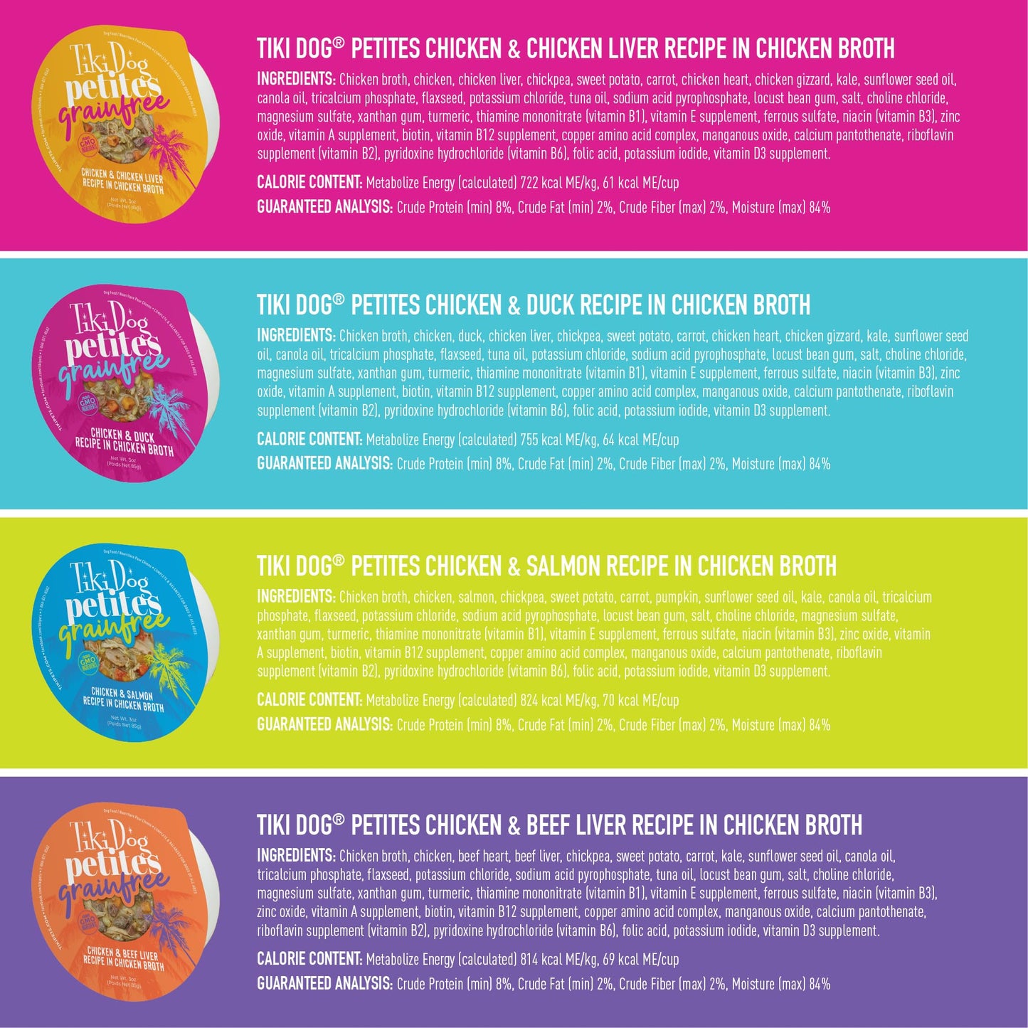 Tiki Dog Petites Grain Free, Variety Pack, Nutrient Dense Meat, Wet Dog Food for Small Breed Dogs and All Life Stages, 3 oz. Cans, Pack of 10