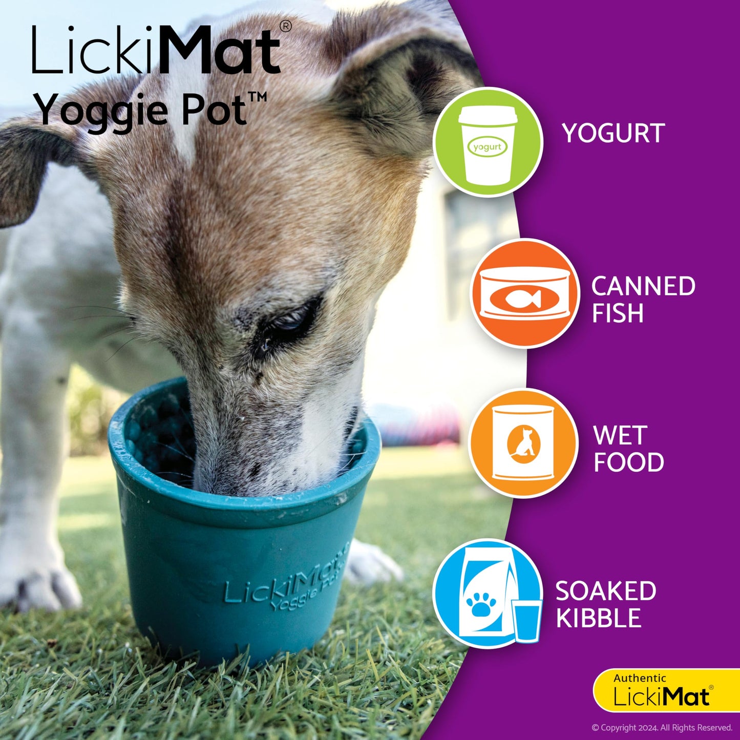 LICKIMAT Yoggie Pot – Distraction, Fun and Enrichment. Long Lasting Rubber Licking Treat Dispenser for All Dog Sizes and Slow Feeder for Small Dogs - Turquoise