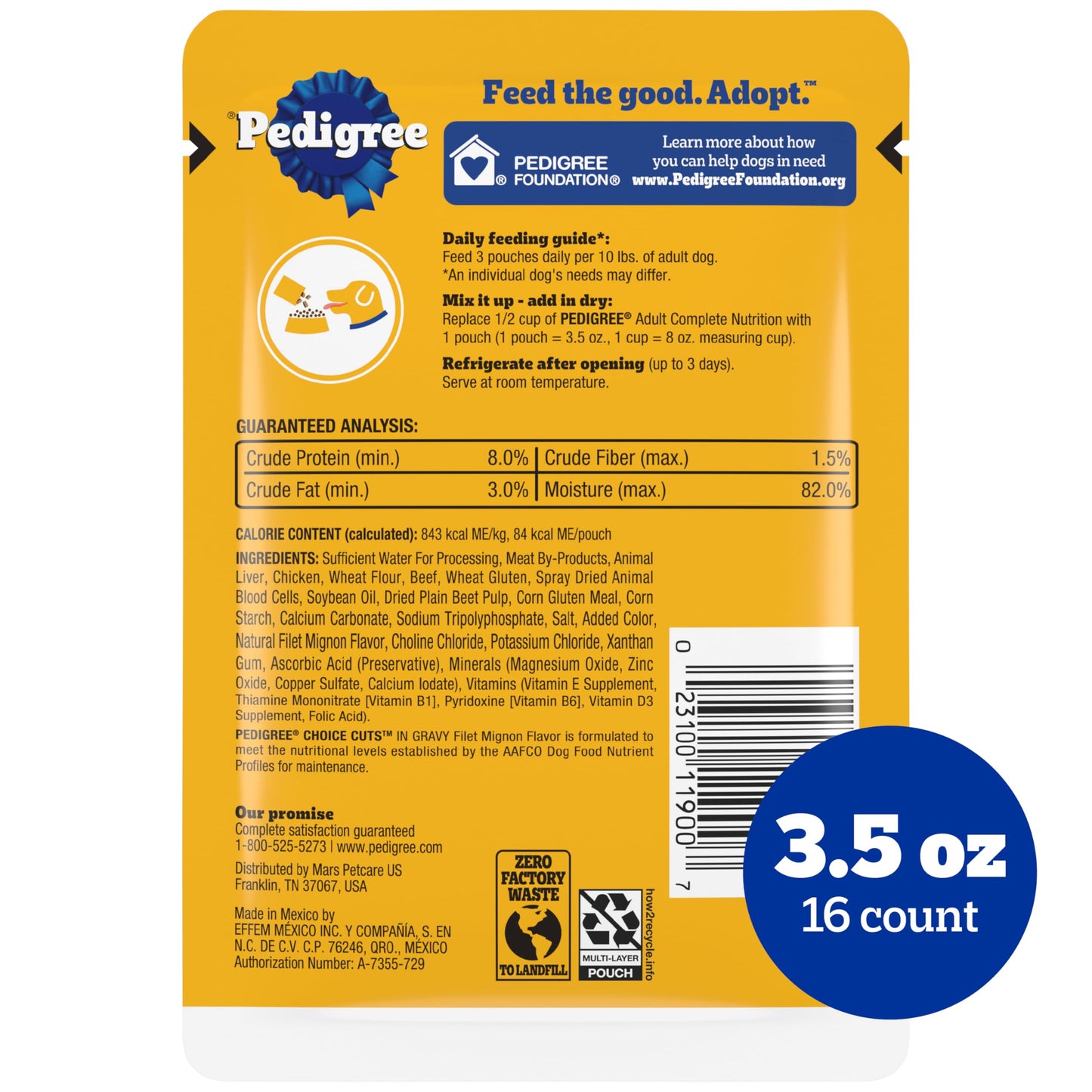 Pedigree Choice Cuts in Gravy Adult Soft Wet Dog Food 16-Count Filet Mignon Flavor, 3.5 oz Pouches