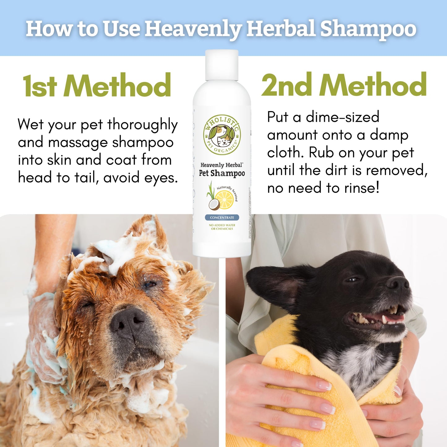 Wholistic Pet Organics Pet Shampoo Concentrate: Heavenly Herbal Organic Dog Shampoo and Conditioner - All Natural Puppy and Cat Shampoo for Dry, Itchy Skin, Allergies, Dandruff Shampoo