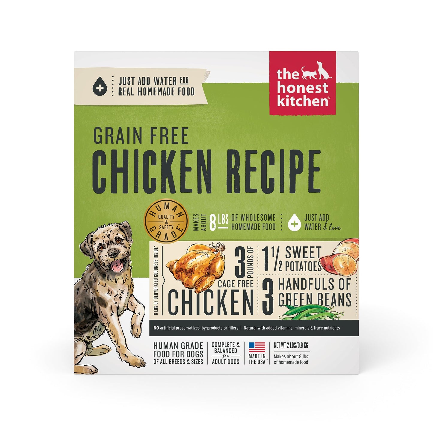 The Honest Kitchen Human Grade Dehydrated Grain Free Dog Food – Complete Meal or Dog Food Topper – Chicken 2 lb (makes 8 lbs)
