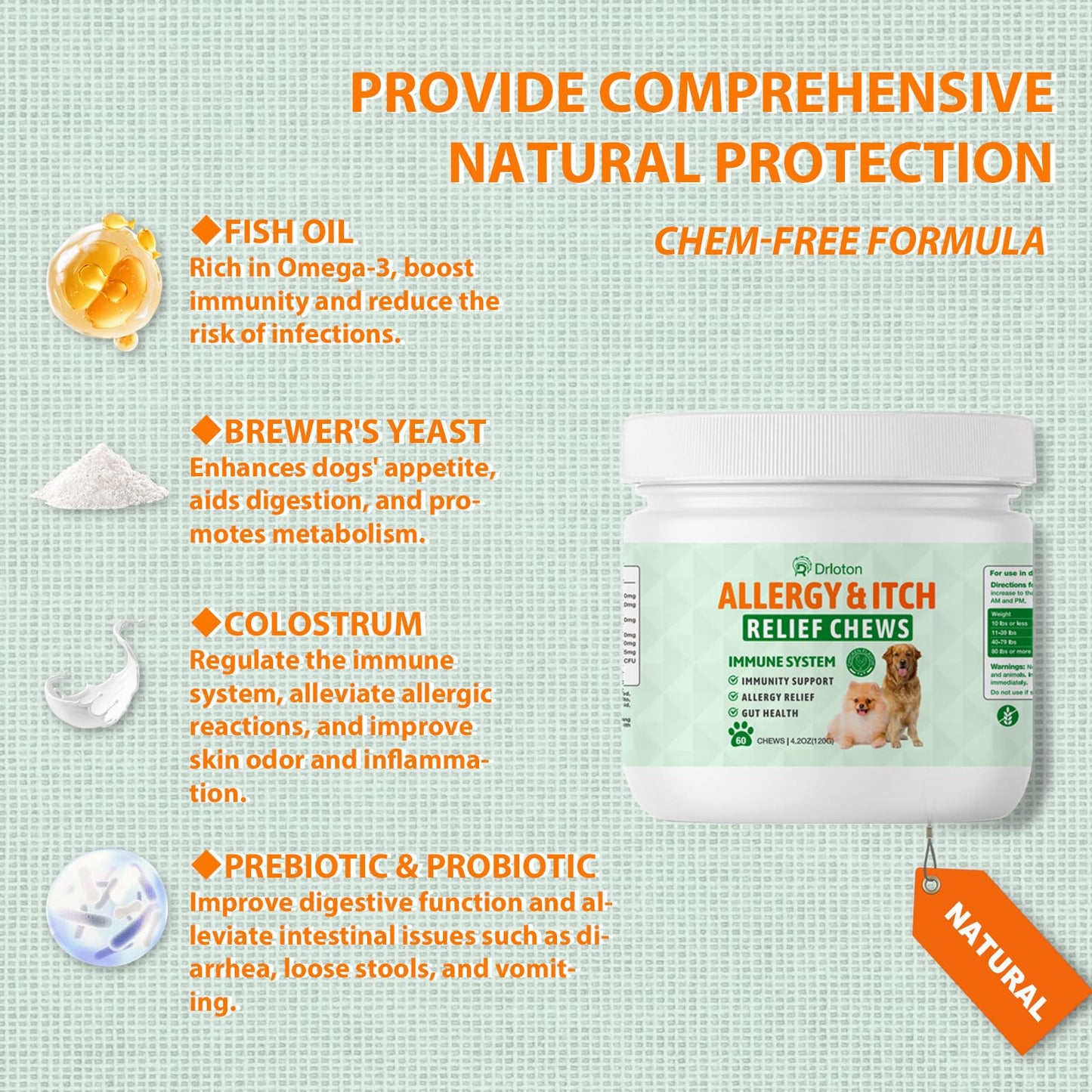 Dog Allergy Relief Chews - 180 Dog Allergy Chews - Itch Relief for Dogs, Dry Skin & Coat Supplement - Immune Health