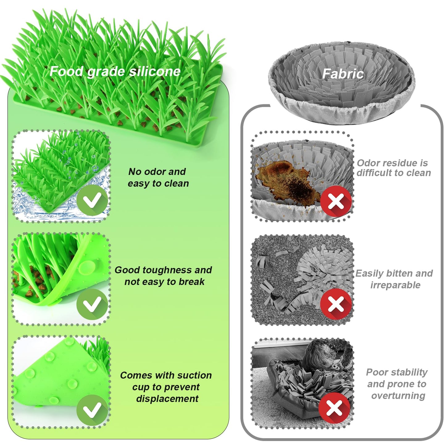 Palksky Silicone Grass Mat for Cats, Slow Food Cat Grass Mat for Indoor Cats, Foraging Snuffle Mat for Dog/Cat, Interactive Enrichment Cat Mat, green