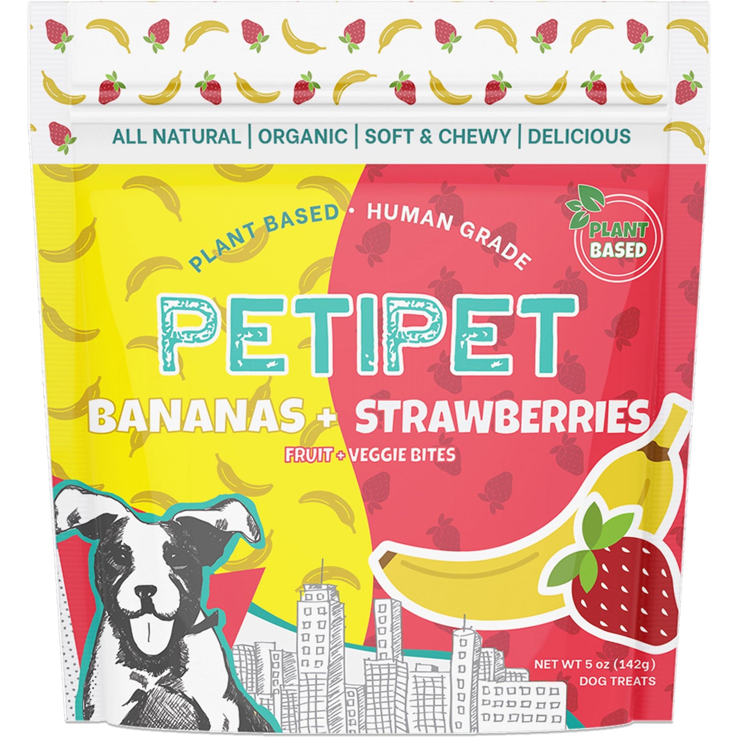 PETIPET Bananas+Strawberries Plant-Based Fruit Dog Treats - Strawberry, Apple, Banana Soft & Chewy Treats - Healthy, Vegetarian, Vegan - Organic Ingredients, Low-Protein, Hypoallergenic, Gluten-Free