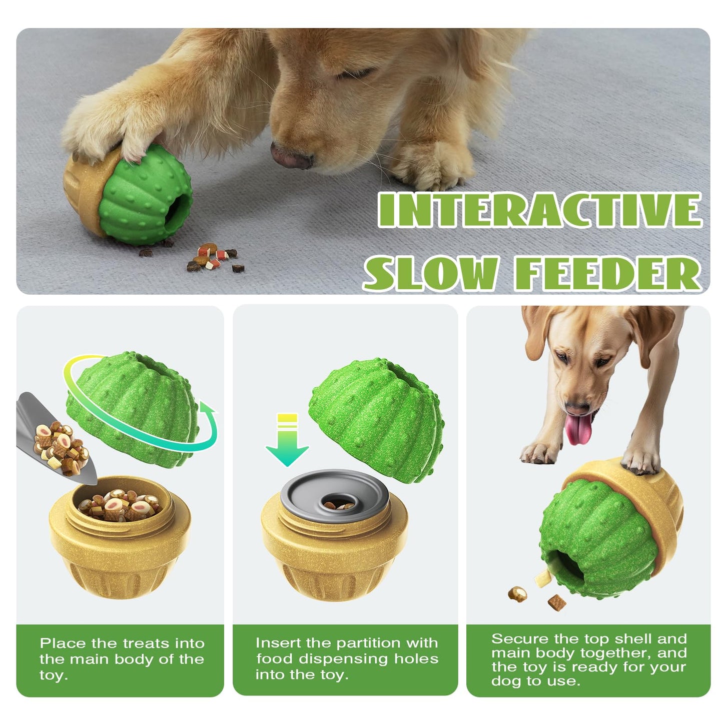 DSUMD Interactive Dog Toys, Frozen Treat Dispensing for Aggressive Chewers, Indestructible Nylon Chew Toy, Slow Puzzle Feeder for Healthy Eating, for Small Medium Large Breed to Keep Them Busy, Green