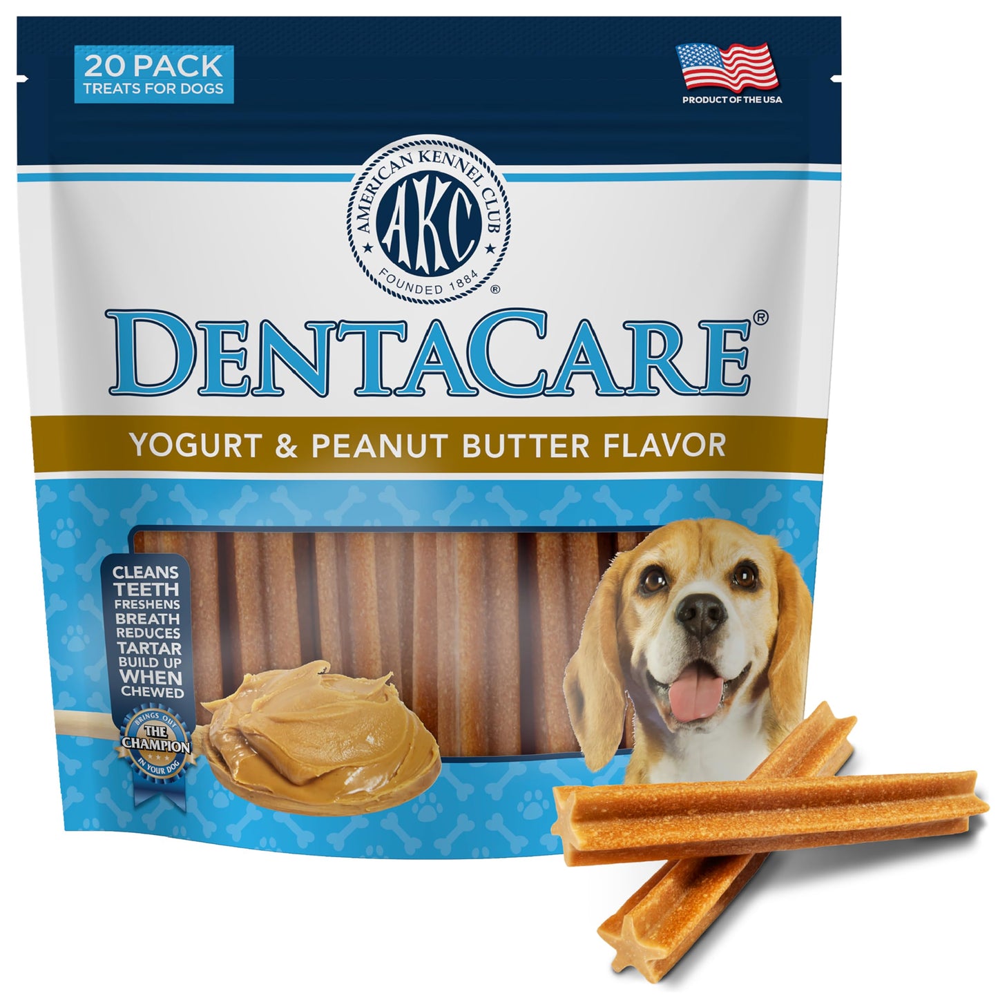 American Kennel Club Dentacare Yogurt and Peanut Butter Dental Dog Treats, Naturally Flavored, Good for Dog Dental Health, 20 Count