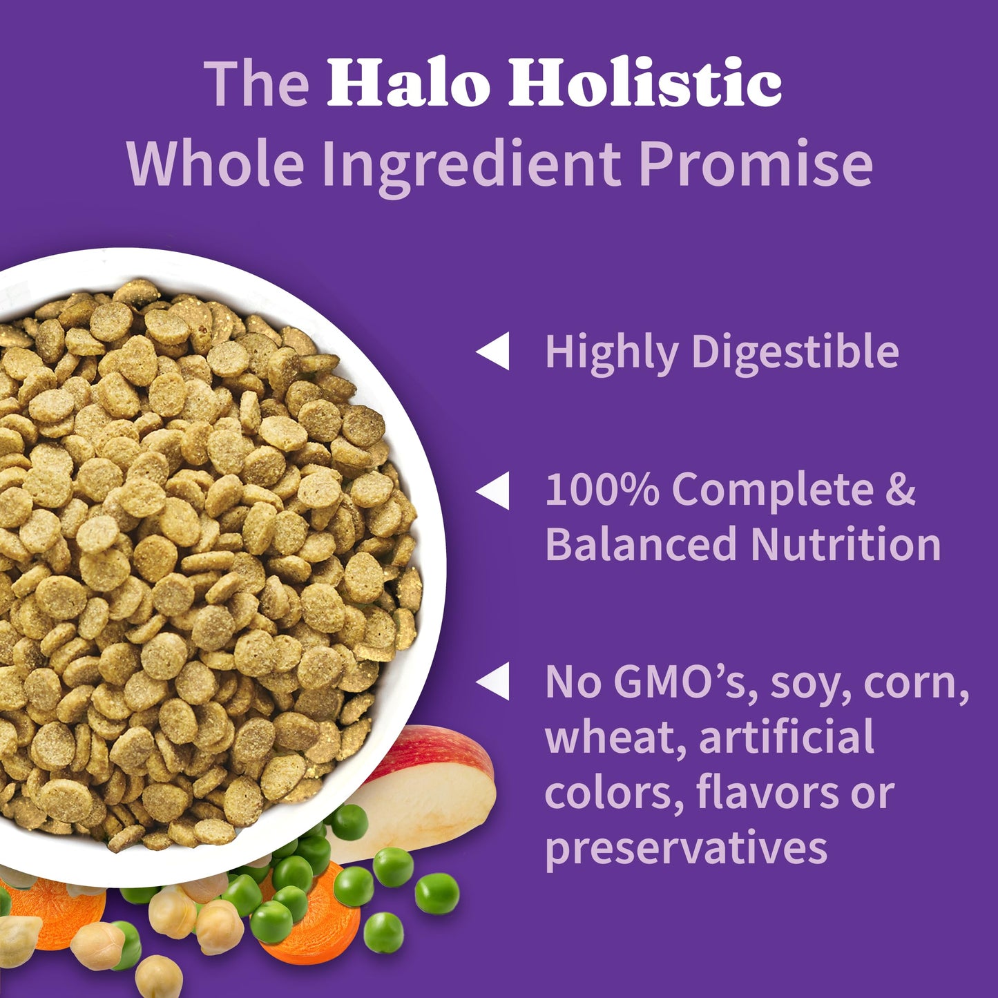 Halo Holistic Vegan Dog Food, Plant-Based Recipe with Kelp, Dry Dog Food, Complete Digestive Health, Kibble for Adult Dogs, 3.5 lb Bag
