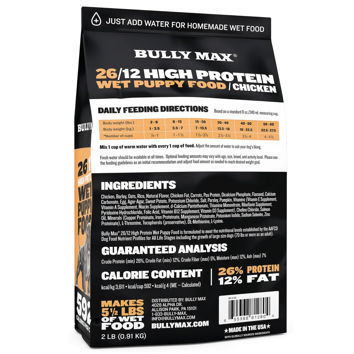 Bully Max Wet Puppy Food - Instant Fresh Dehydrated High Protein Soft Dog Food with Chicken - Healthy Growth for Small & Large Breed - 20 Dry Dog Food Pounds (Makes 55 lbs. Wet Food, 10 Pouches)