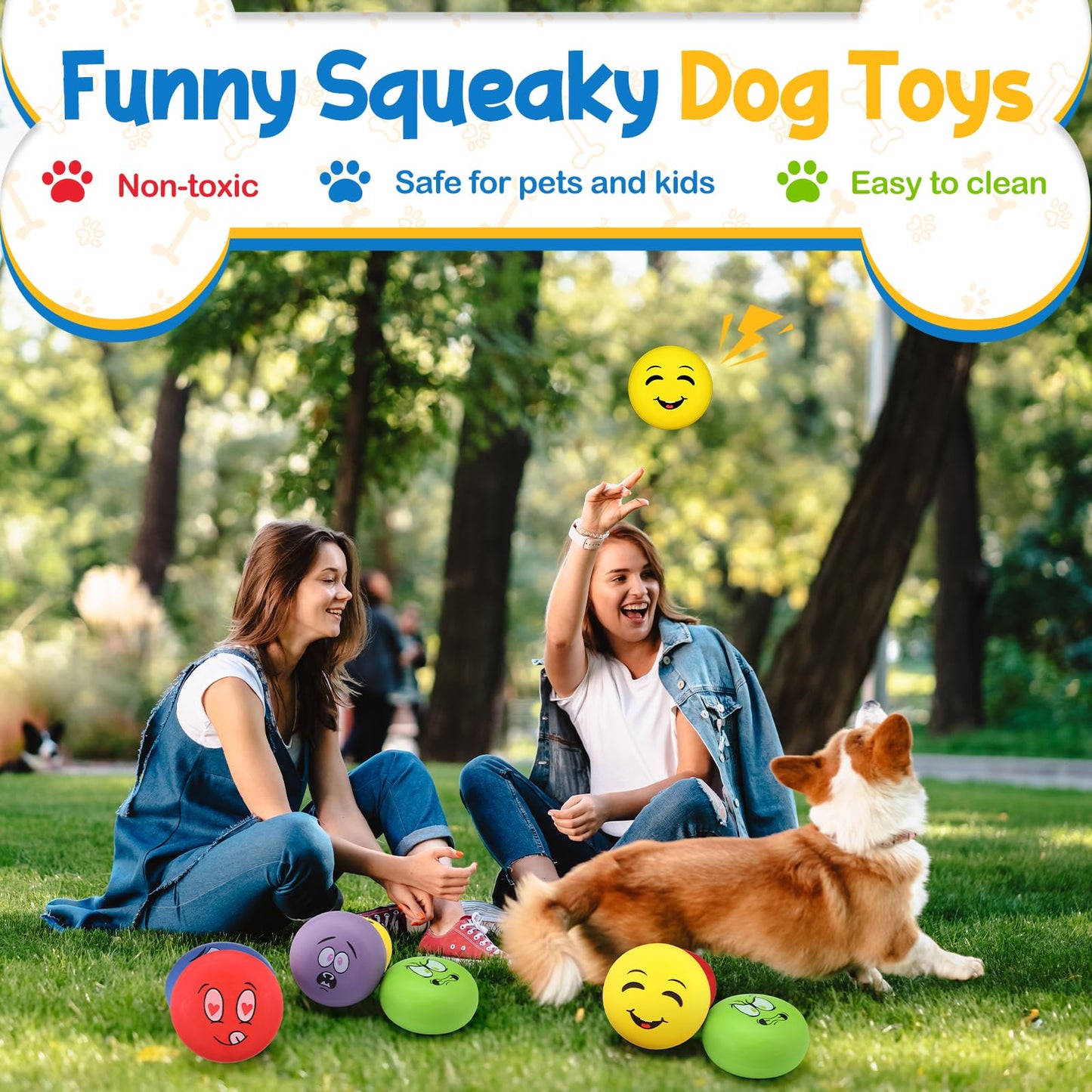 Hungdao 10 Pcs 2.8Inch Dog Squeaky Toys for Medium Breeds Funny Latex Squeaky Dog Balls Soft Rubber Cute Interactive Fetch Puppy Toys Balls for Small Medium Puppy Breeds Training