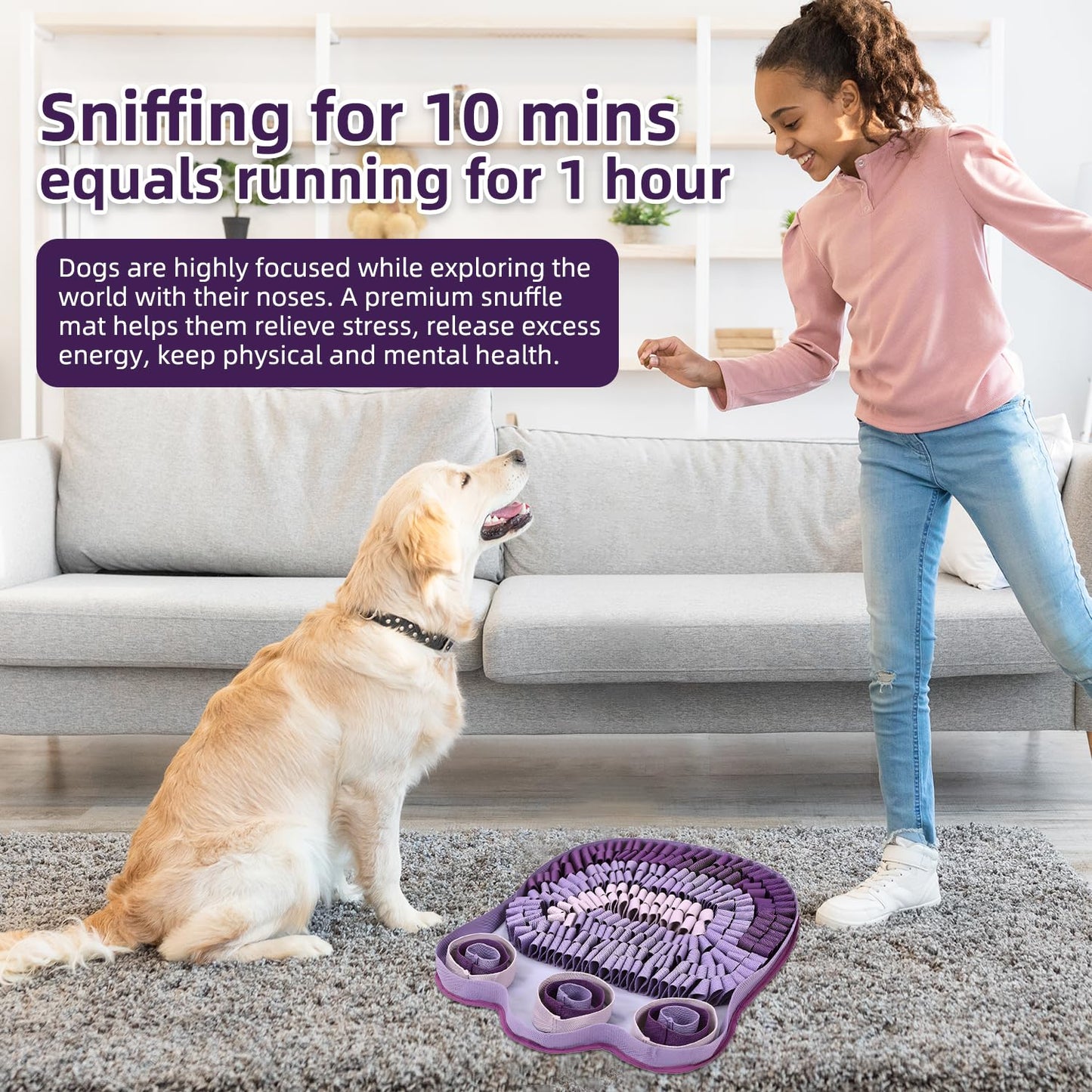 Snuffle Mat for Dogs - Interactive Sniff Mat & Slow Feeder for Dog Training, Stress Relief & Natural Foraging - Non-Slip, Portable, Durable - Purple