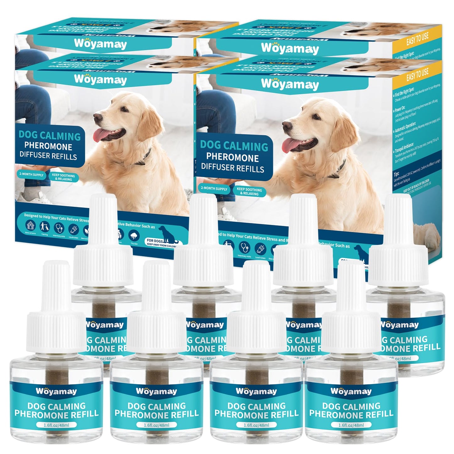 Woyamay Dog Calming Diffuser Refills - 8 Pack Dog Pheromones Calming Diffuser for Dog Anxiety Relief, Dog Pheromone Diffuser, 240 Days Pheromone Diffuser to Calm Dogs, Fits All Common Diffuser Heads