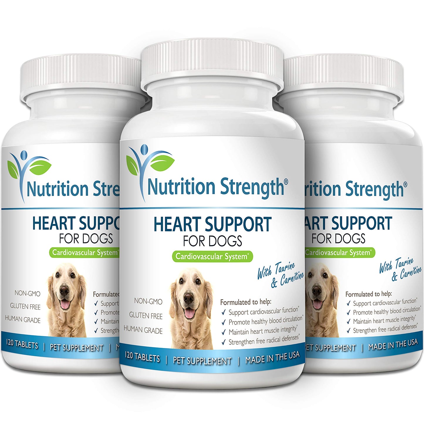 Nutrition Strength Heart Support for Dogs with Taurine & Carnitine, Promote Blood Circulation, Support Cardiovascular Function, Heart Muscle Integrity & Free Radical Defenses, 120 Chewable Tablets
