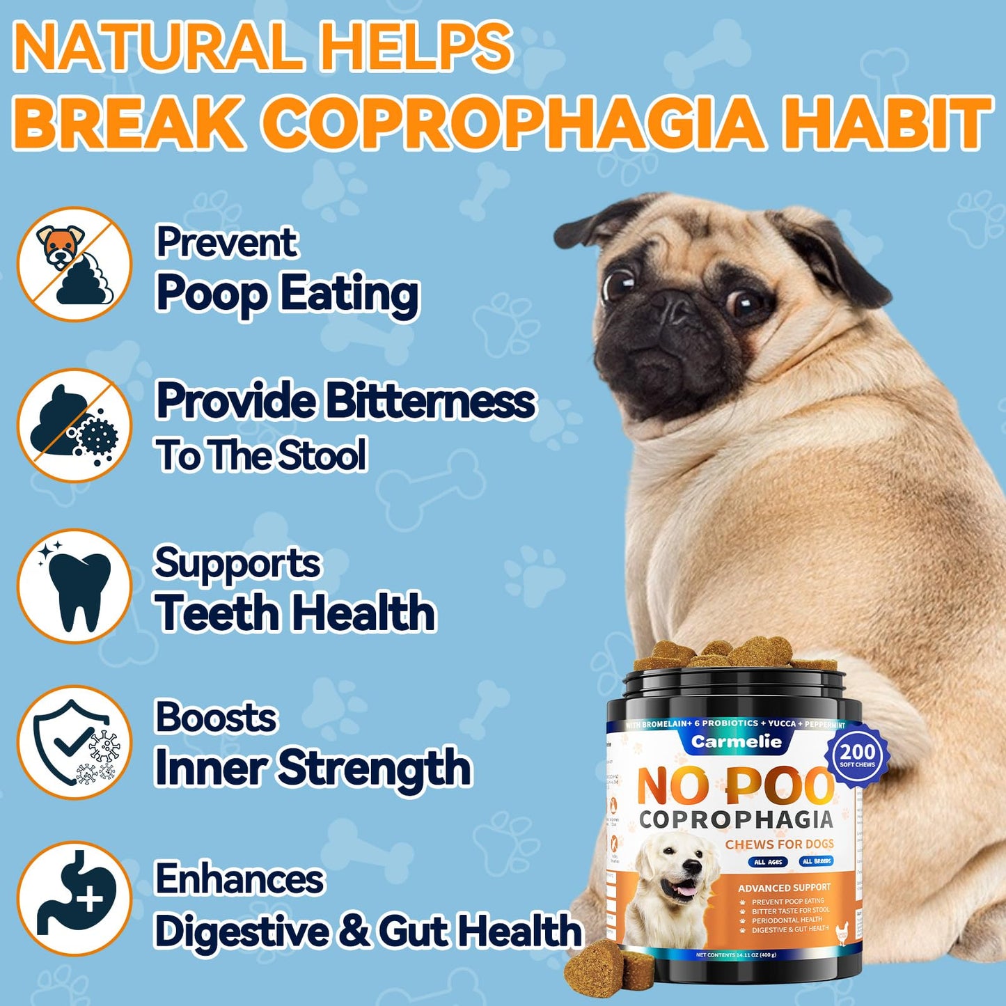 No Poo Chews for Dogs - 200 Chews Coprophagia Deterrent for Dogs - Stool Eating Deterrent with Probiotics & Enzymes for Digestive, Teeth Health & Immune - Stop Dog Poop Eating - Chicken Flavor