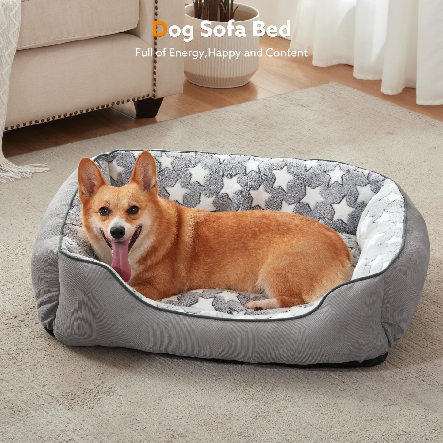SIWA MARY Rectangle Dog Bed for Small Medium Dogs, Calming Dog Bed Medium Size Dog, Orthopedic Dog Sofa Bed, Warming Soft Calming Sleeping Puppy Bed, Pet Bed with Anti-Slip Bottom, S Plus(25"x21"x8")