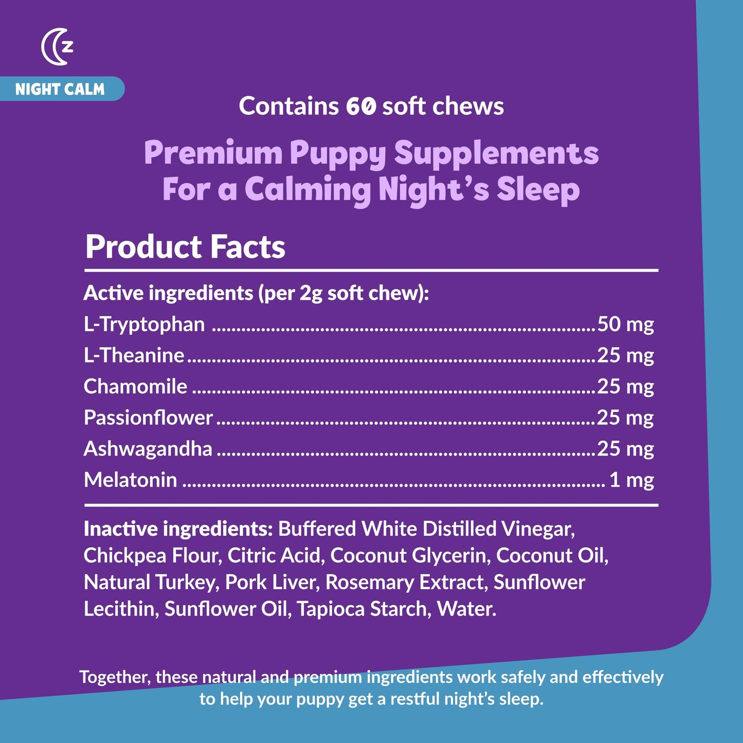 Snuggle Puppy Night Calm Puppy Bites with Melatonin, Chamomile & Ashwagandha - Calming Treats for Dogs - Melatonin for Dogs to Support Restfulness & Sleep - 60 Soft Chew Dog Treats