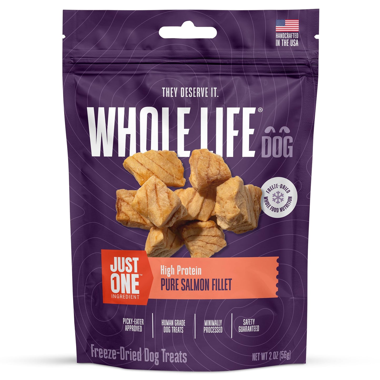 Whole Life Dog Just One Salmon Freeze Dried Dog Treats - Human Grade High Protein Food, Healthy Training Snacks, Freeze Dried Salmon Food Toppers, USA Made Natural Treats - 2 oz (Value Pack of 1)