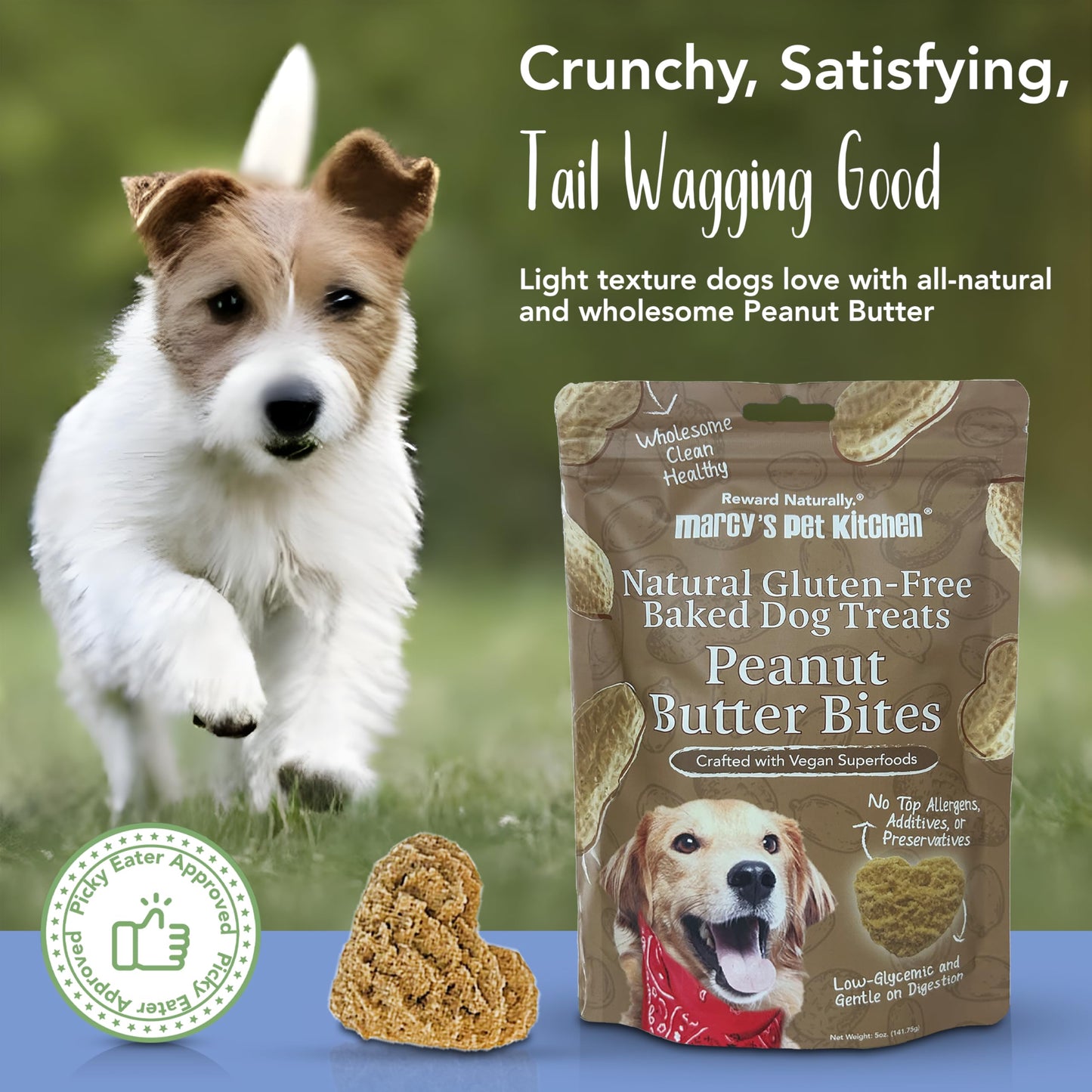 Marcy's Pet Kitchen-Diabetic- All Natural, Crunchy, Peanut Butter Dog Treats - Vet Approved- No Preservatives-Vegan, Gluten Free, Human Grade - Crunchy-Made in The USA, Healthy Peanut Butter Treats