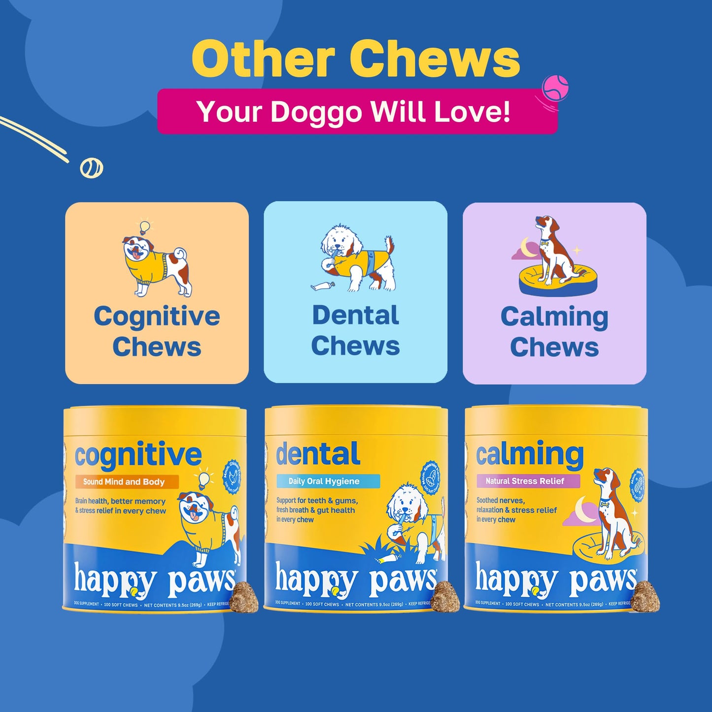 Happy Paws Natural Hip & Joint Supplement for Dogs, 100 Soft Chews, Supports Healthy Joints, Made with MSM, Glucosamine & Chondroitin, for All Breeds & Sizes, Chewable Bacon-Flavored Treats