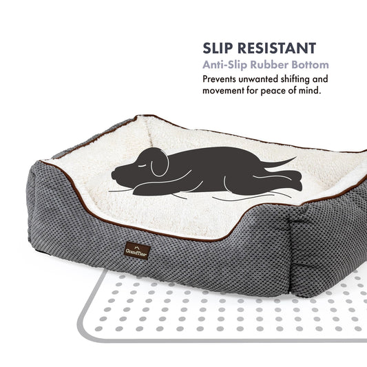 GrandTies Fluffy Dog Beds for Small Medium Large Dogs & Cats, Machine Washable Dog Bed, Rectangle Breathable Soft Calming Sleeping Warming Pet Beds with Waterproof & Non-Slip Bottom (M 34", Moonlight)