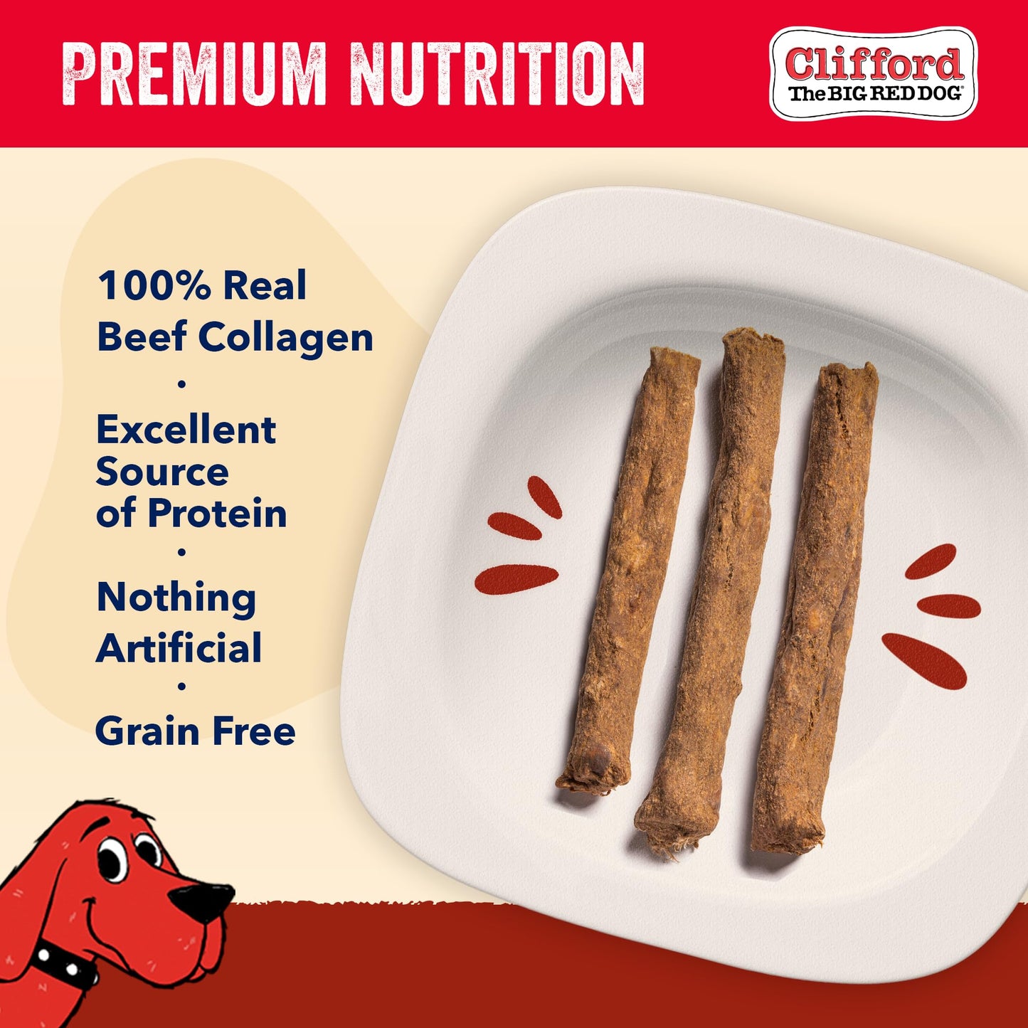 Clifford The Big Red Dog Soft Training Treats for Puppies and Dogs – Healthy, High Protein, Grain Free, Soft Puppy Treats for Small Dogs and Large – Real Crunchy Beef Sticks – 24ct