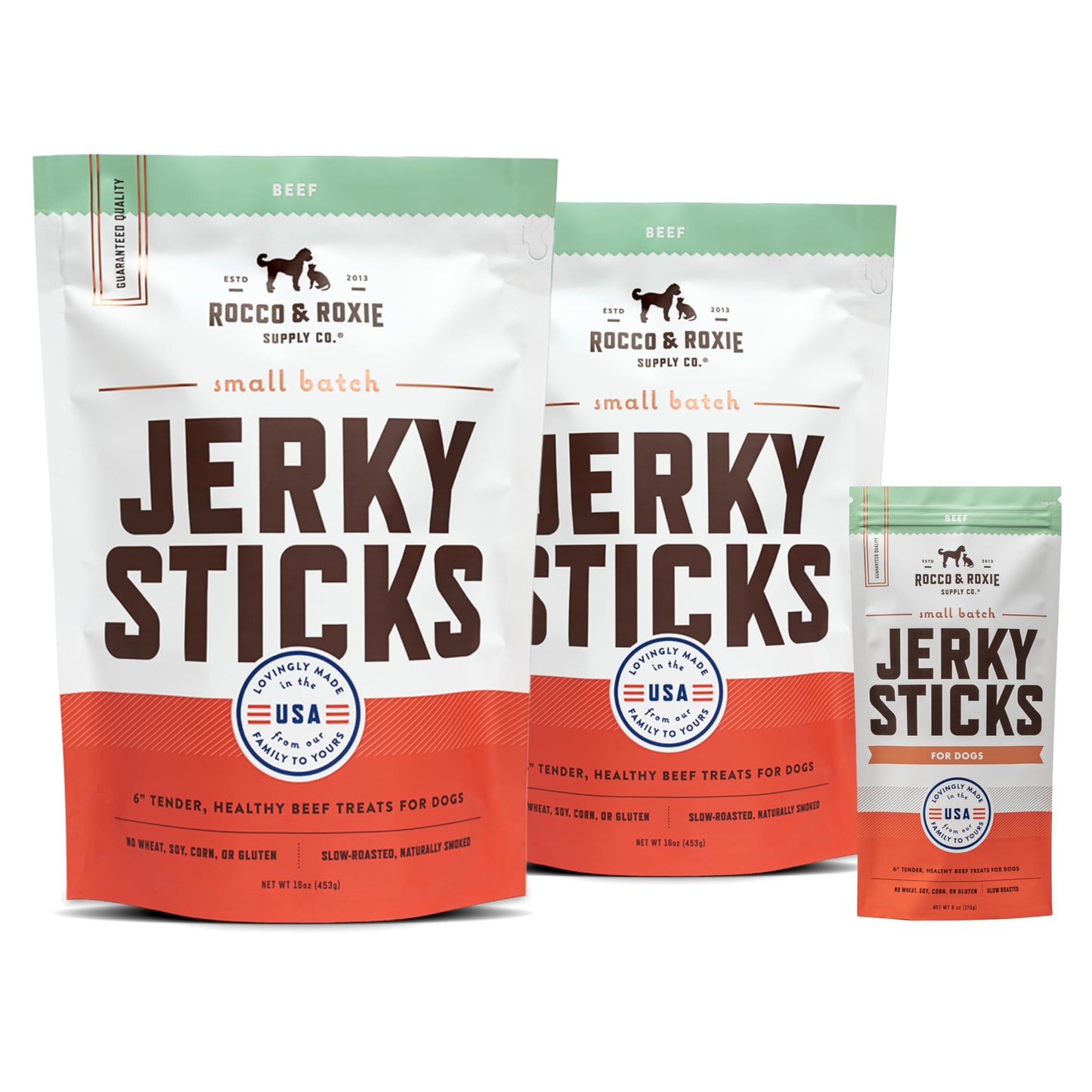 Rocco & Roxie Beef Jerky Sticks Treats for Dogs Bundle + Free 6oz Beef Jerky Sticks for Dogs