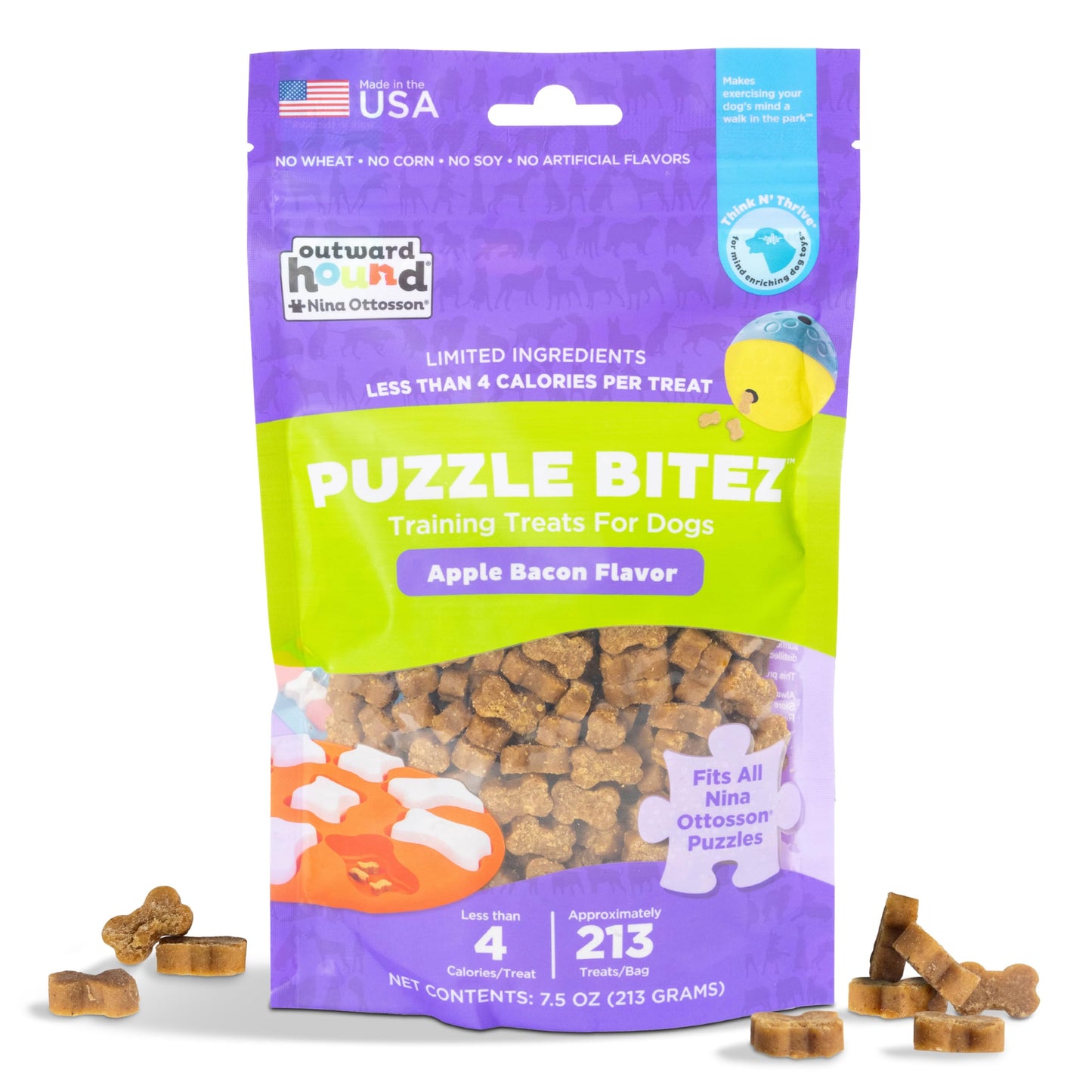 Outward Hound by Nina Ottosson Puzzle Bitez USA Made Dog Treats, Apple Bacon Flavor, Bite-Sized Training Reward and Interactive Puzzle Toy Treats, 7.5oz