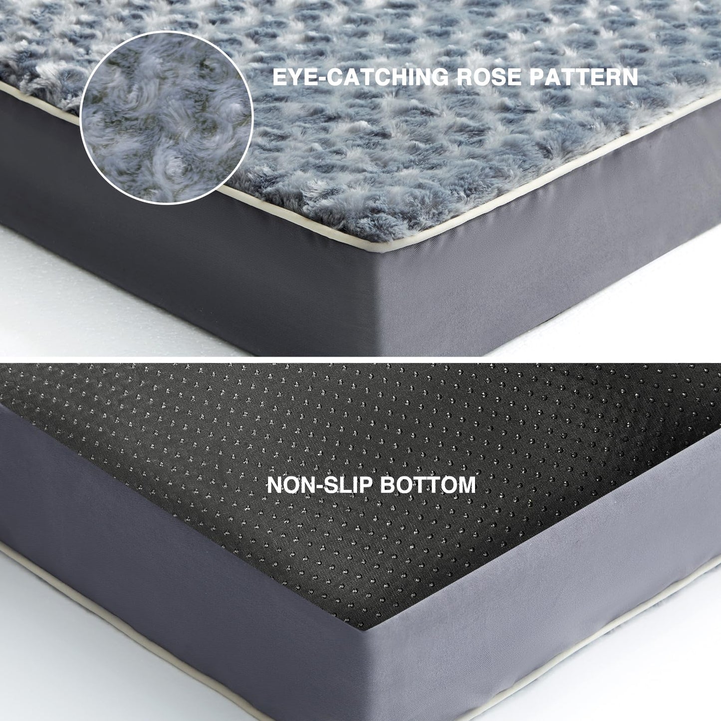 WESTERN HOME WH XL Dog Beds Large Sized Dog with Soft Rose Plush Removable Washable Cover, Egg Crate Foam Support and Non-Slip Bottom, Waterproof Orthopedic Dogs Bed Pet Mat, 42 x 30 Inch