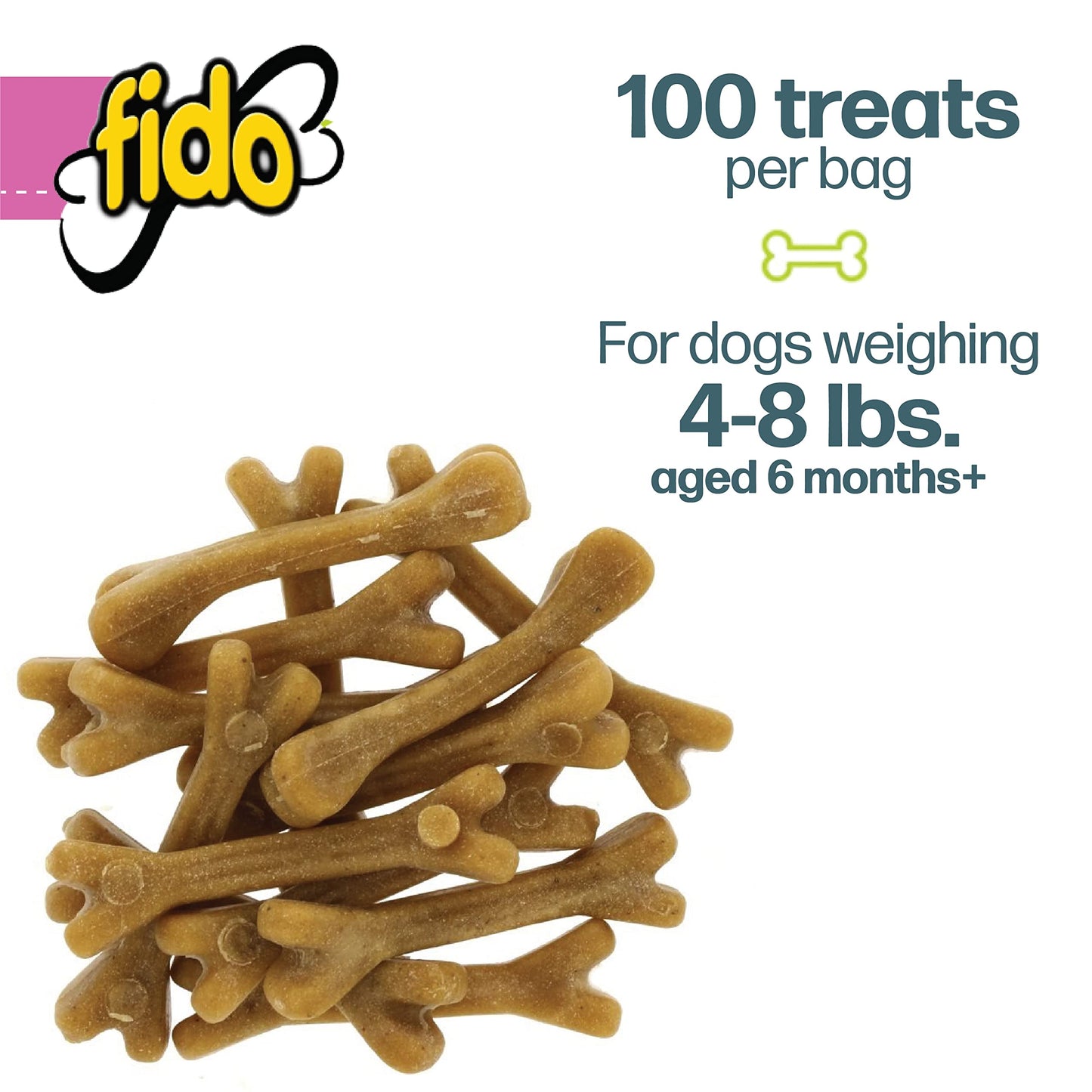 Fido - Belly Bones for Dogs, 100 Yogurt Flavor Mini Dog Dental Treats(100 Count) - Made in USA - For Extra Small Dogs - Plaque and Tartar Control for Fresh Breath, Digestive Health Support