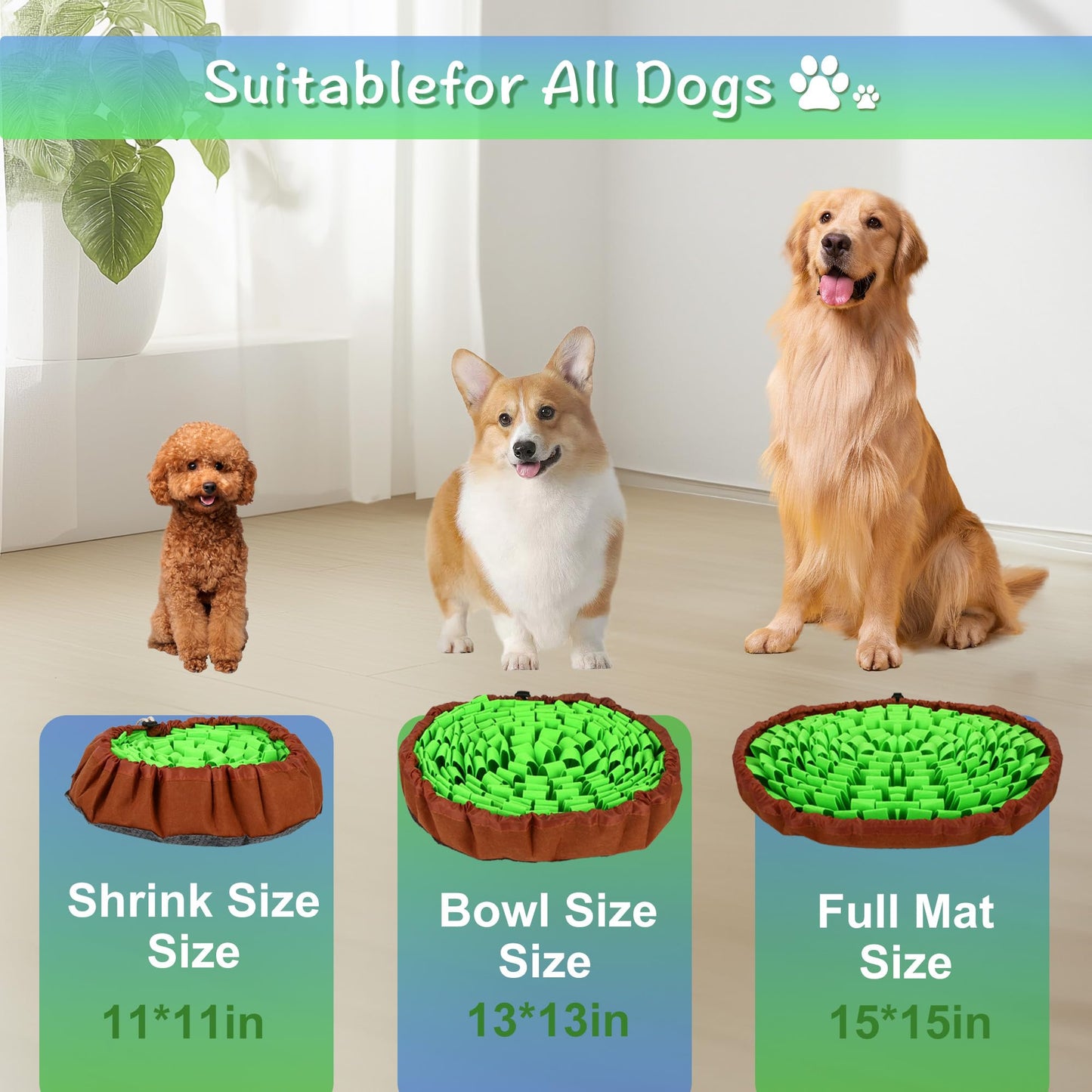 DiDiBirDi 2-Pack Snuffle Mat for Dogs, Adjustable Size Encourages Natural Foraging Skills for Cat and Rabbit or Other Pet