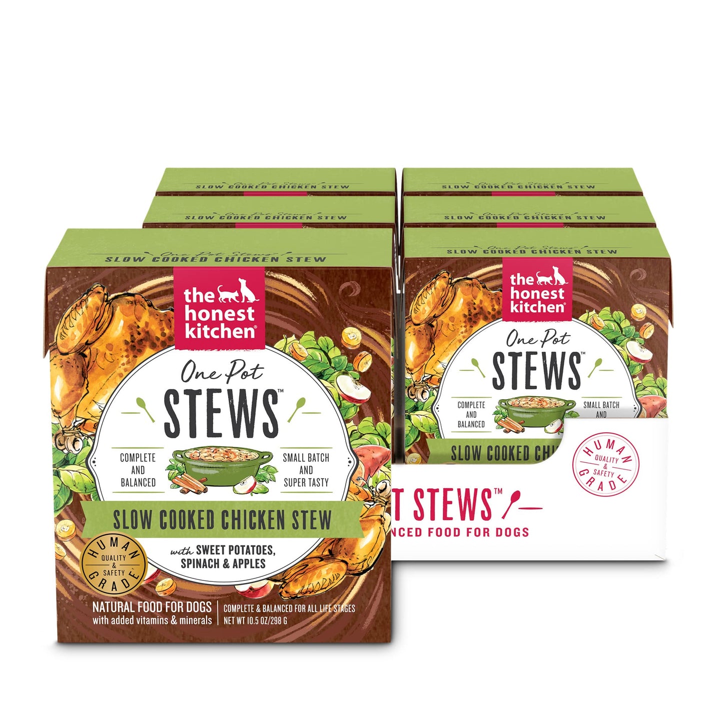 The Honest Kitchen Human Grade One Pot Stews Wet Dog Food - Slow Cooked Chicken Stew with Sweet Potato, Spinach & Apples, 10.5 Ounce Box (Pack of 6)