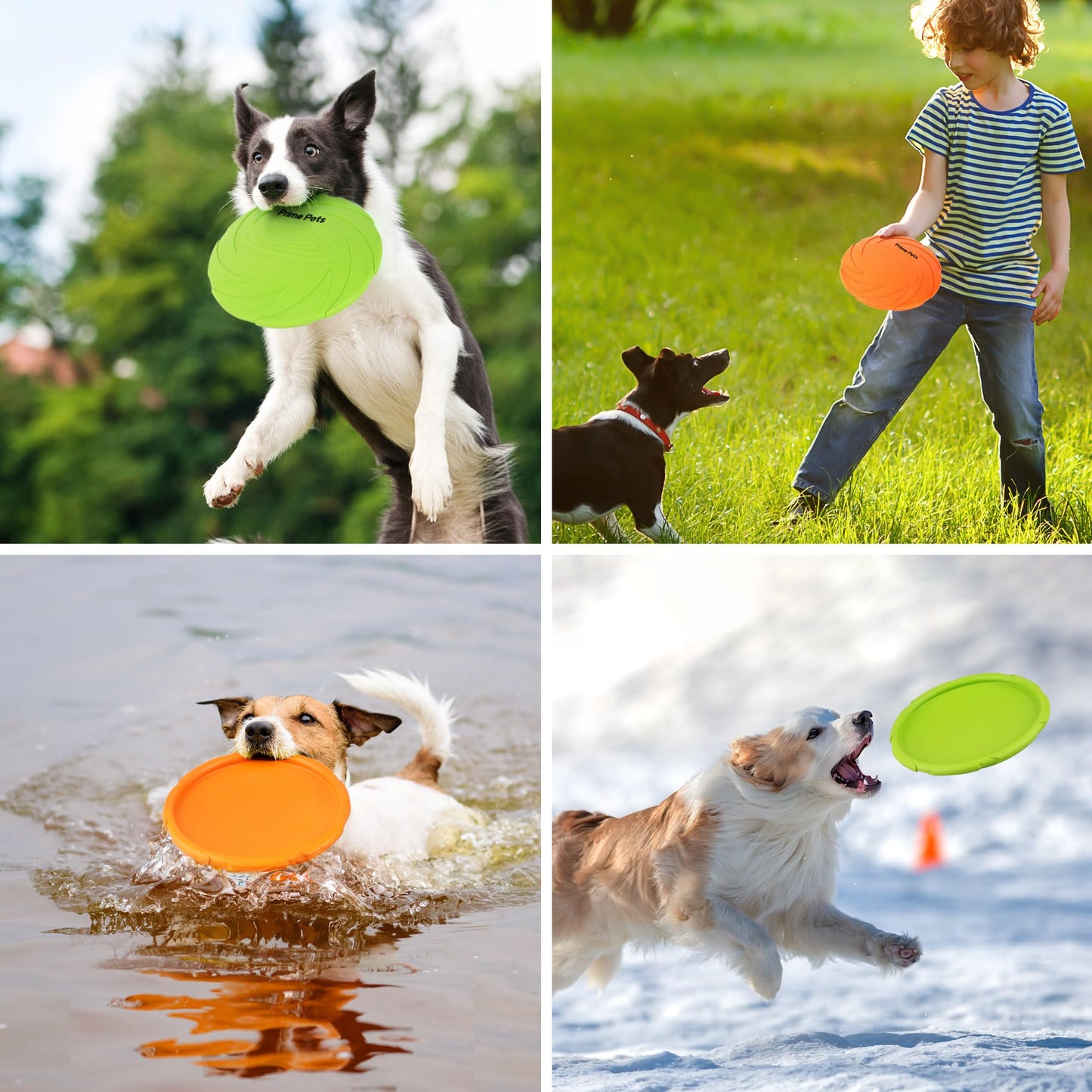 Prime Pets Dog Flying Disc, 2 Pack, 7 Inch, Durable Dog Toys, Nature Rubber Floating Flying Saucer for Water Pool Beach, Orange and Green