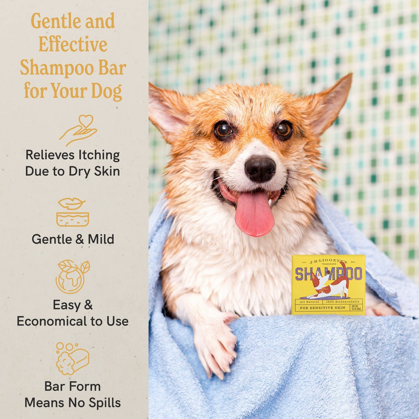 JR Liggett’s Natural Dog Shampoo Bar for Sensitive Skin - 100% Detergent Free, Non-GMO & Biodegradable - Tear-Free, Hypoallergenic Formula Soothes Dry Itchy Skin - Safe for Puppies - 3.5 oz Bar