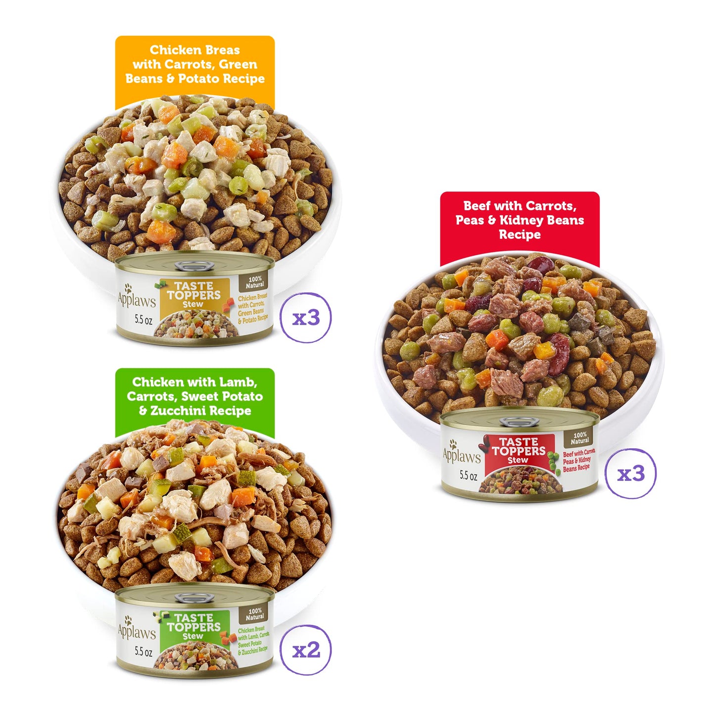 Applaws Taste Toppers, Grain-Free Dog Food Topper, Limited Ingredient, Stew Variety Pack (8 x 5.5oz Cans)