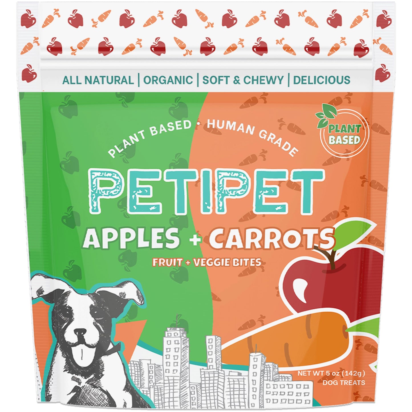 PETIPET Apples+Carrots Plant-Based Fruit Dog Treats - Carrot and Apple Soft & Chewy - Healthy Vegetarian, Vegan Dog Treats with Organic Ingredients - Low-Protein, Hypoallergenic, Gluten-Free
