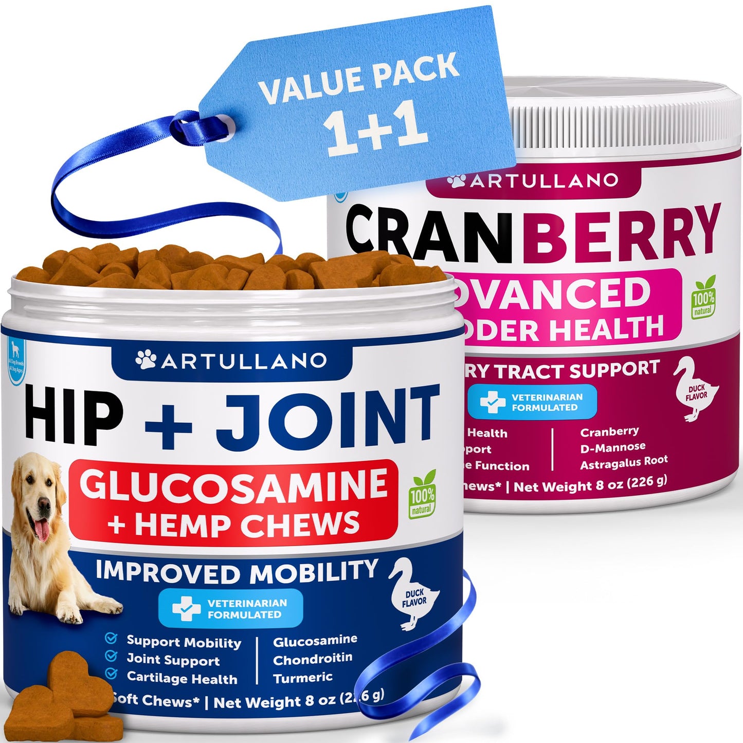 Hip and Joint Supplement + Dog UTI Treatment Bundle - Glucosamine Chews - Mobility Support - Cranberry Supplement & Bladder Control for Dogs - Chondroitin, MSM