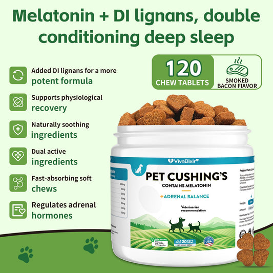 HMR Lignans & Melatonin for Dogs - Adrenal Balance Support Soft Chews - Herbal Melatonin for Dogs to Relieve Cushing's and Promote Healthy Balance - Veterinarian Recommended - 120 Chewable Tablets