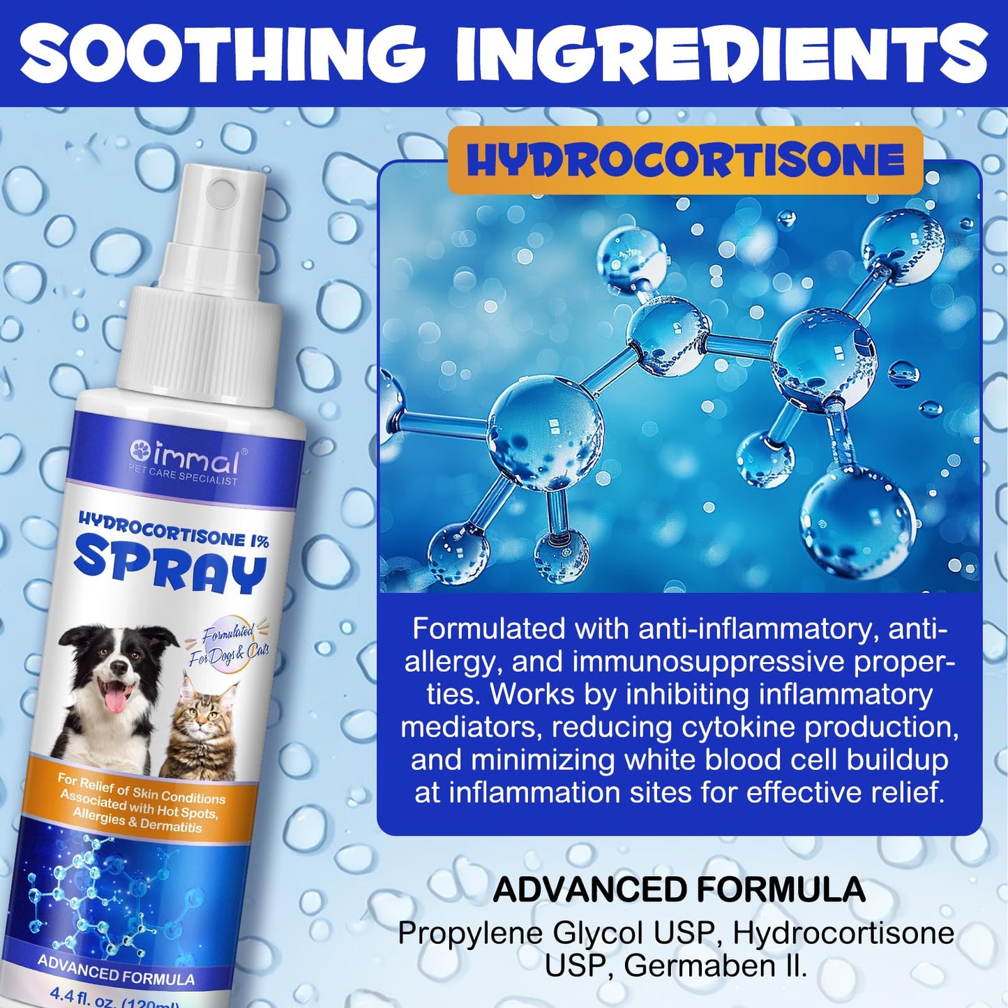 Hydrocortisone Spray for Dogs and Cats, Hot Spot Treatment & Itch Relief Spray for Dogs, Dog Hydrocortisone Sprays Soothes Irritated Dry Itchy Skin, Allergies & Dermatitis - Gentle and Safe, 120ml