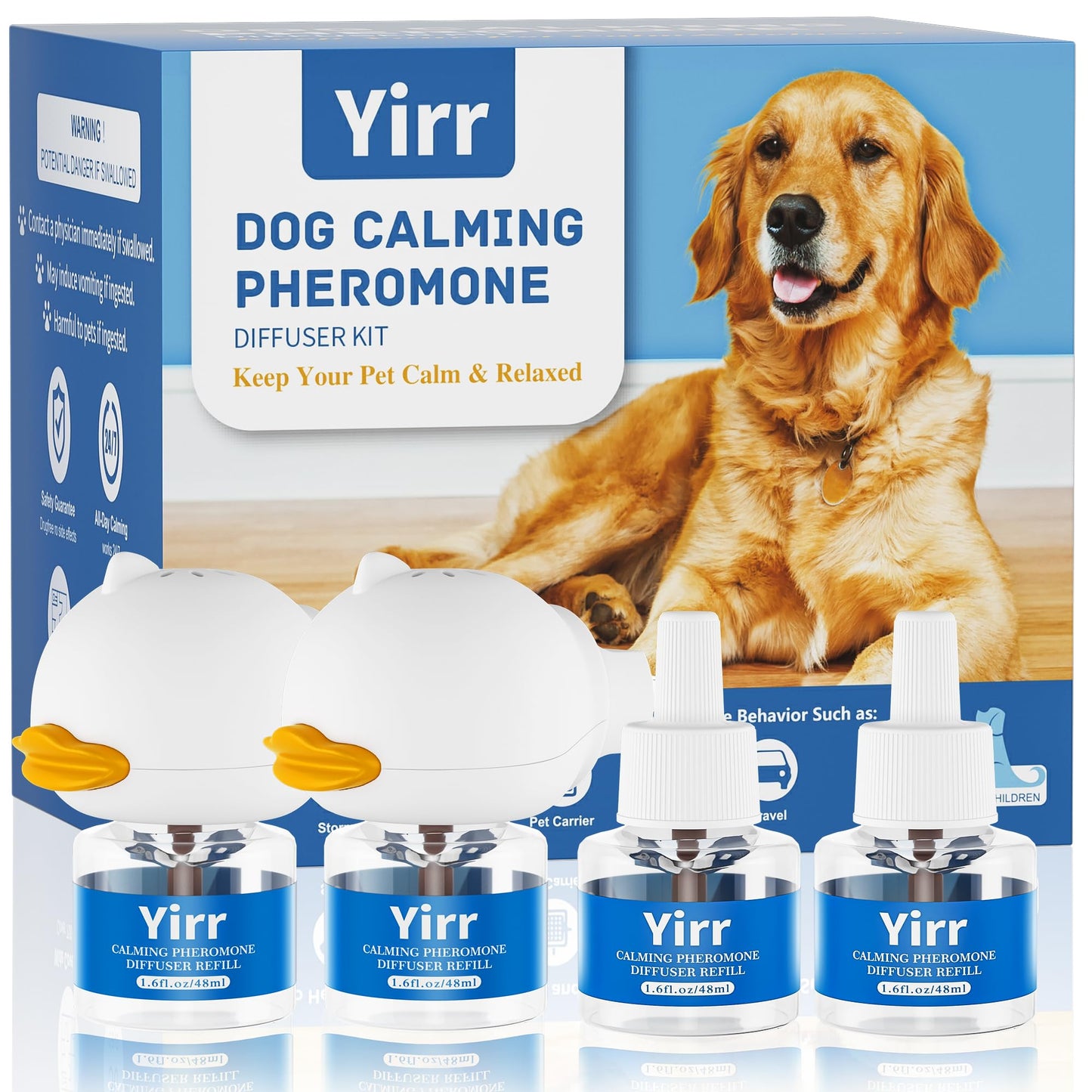 Yirr Dog Calming Diffuser, 6 in 1 Dog Pheromones Calming Diffuser, Relaxing Pheromone for Dogs Relief Stress Anxiety Reduce Aggression Barking, Help Train Dog to Pee, 2 Diffuser 4 Refill(48ml)