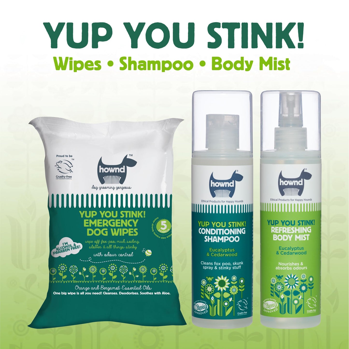 Hownd Yup You Stink Odor Deodorizing & Deep Clean 2-in-1 Dog Shampoo and Conditioner - Hypoallergenic, Vegan, pH-Balanced, Odor Control for Smelly, Itchy Dogs - Cedarwood and Eucalyptus