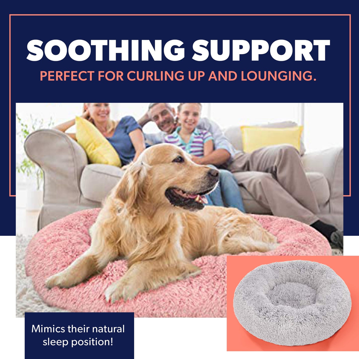 Active Pets Calming Plush Dog Bed Donut Joint Support Anxiety Relief Washable Pet Bed with Removable Cover for Dogs Cats, Large 36", Beige