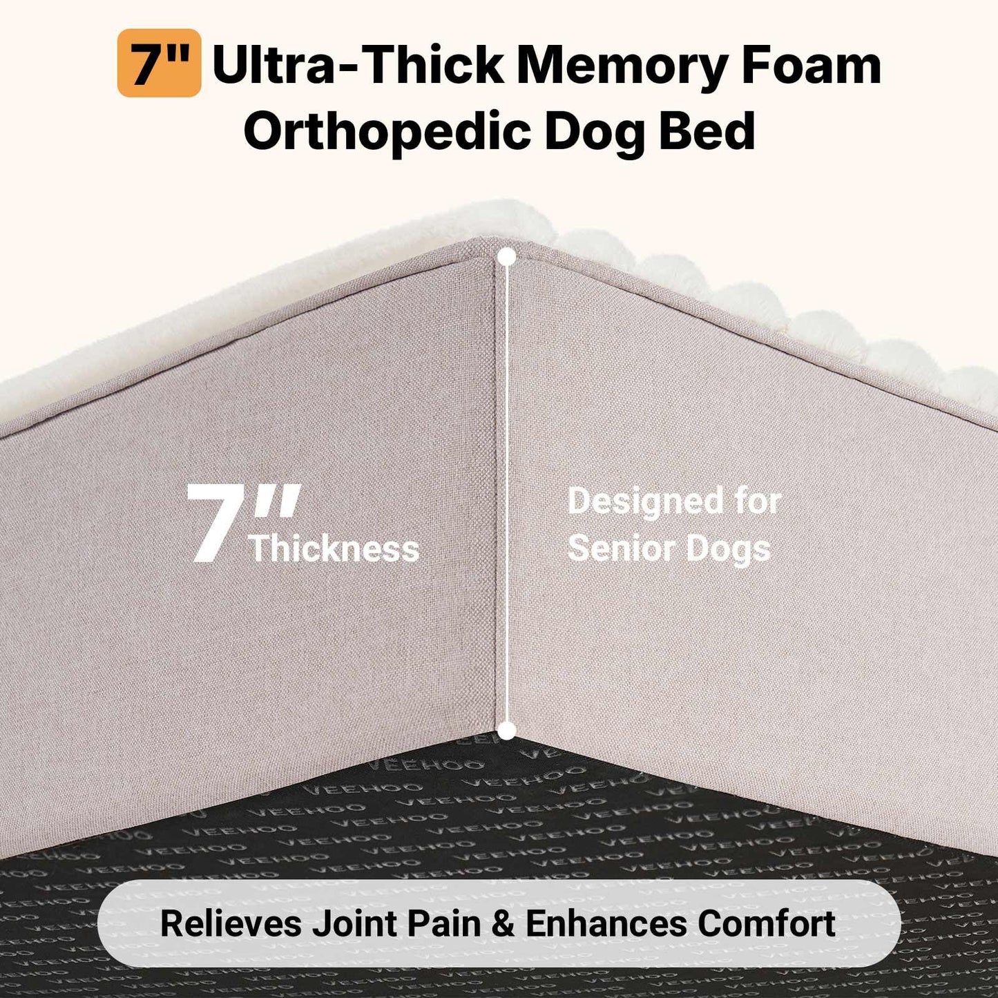 Veehoo Orthopedic Memory Foam Dog Bed, 7 Inch Thick Extra Large Dog Bed XL for Senior Dogs with Ultra-Soft Fluffy Surface, Waterproof Liner, Removable Washable Cover and Non-Slip Bottom, 48"x30"x7"