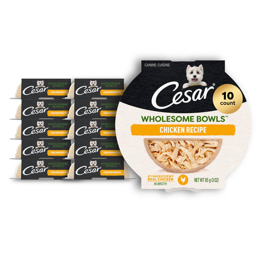 Cesar Wholesome Bowls Adult Wet Dog Food, Chicken Recipe, 3 oz. (10 Count, Pack of 1)